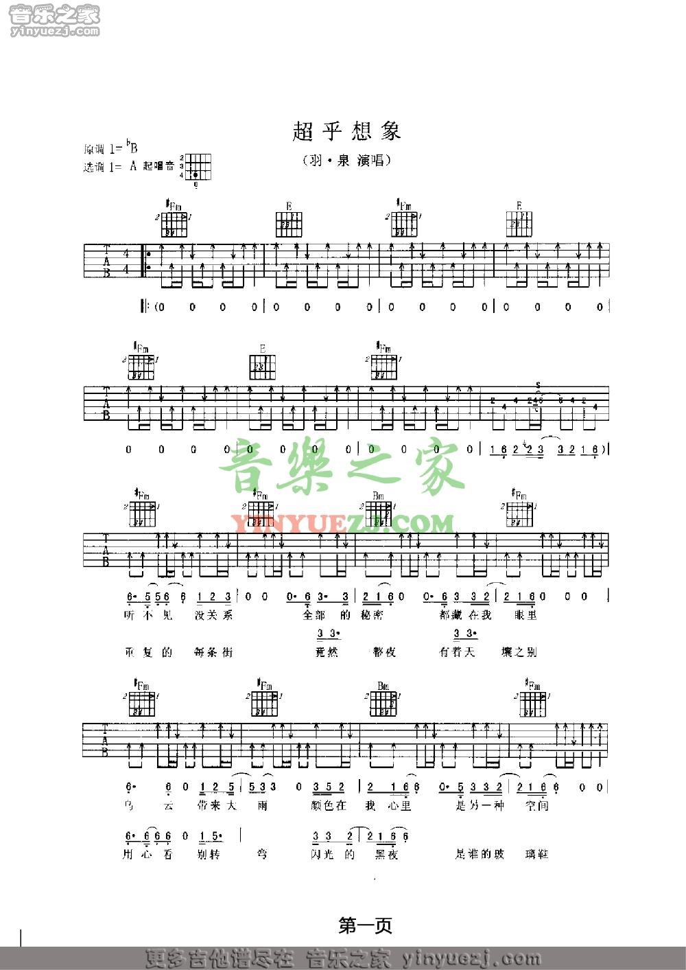 羽泉《超乎想象》吉他谱第1张